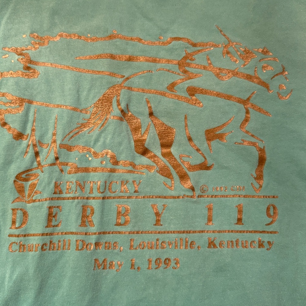 Vtg 1993 Kentucky Derby 119 Metallic Graphic Mock Turtleneck Tee Equestrian